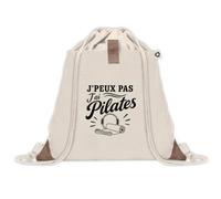 Sac à Dos avec Pochette Avant Beige J’peux pas j’ai Pilates | Sac de Sport 220 g/m² avec 50% de Coton Recyclé Poche à Scratch 8 L | Gym Piscine École