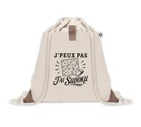 Sac à Dos avec Pochette Avant Beige J’peux pas j’ai Sudoku | Sac de Sport 220 g/m² avec 50% de Coton Recyclé Poche Velcro 8 L | Gym Piscine École