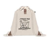 Sac à Dos avec Pochette Avant Beige J’peux pas je pars sur le Chemin de Compostelle | Sac de Sport 220 g/m² avec 50% de Coton Recyclé Poche Velcro 8 L | Gym Piscine École Pèlerin