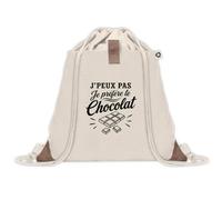 Sac à Dos avec Pochette Avant Beige J’peux pas je préfère le Chocolat | Sac de Sport 220 g/m² avec 50% de Coton Recyclé Poche Velcro 8 L | Gym Piscine École Gourmand Gourmande