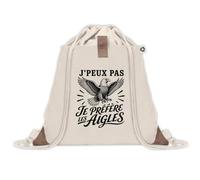 Sac à Dos avec Pochette Avant Beige J’peux pas je préfère les Aigles | Sac de Sport 220 g/m² avec 50% de Coton Recyclé Poche Velcro 8 L | Gym Piscine École