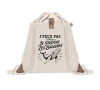 Sac à Dos avec Pochette Avant Beige J’peux pas je préfère les Baleines | Sac de Sport 220 g/m² avec 50% de Coton Recyclé Poche Velcro 8 L | Gym Piscine École