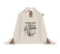 Sac à Dos avec Pochette Avant Beige J’peux pas je préfère les Bisons | Sac de Sport 220 g/m² avec 50% de Coton Recyclé Poche Velcro 8 L | Gym Piscine École