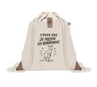 Sac à Dos avec Pochette Avant Beige J’peux pas je préfère les Kangourous | Sac de Sport 220 g/m² avec 50% de Coton Recyclé Poche Velcro 8 L | Gym Piscine École