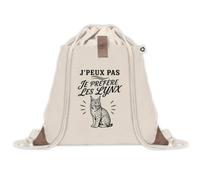 Sac à Dos avec Pochette Avant Beige J’peux pas je préfère les Lynx | Sac de Sport 220 g/m² avec 50% de Coton Recyclé Poche Velcro 8 L | Gym Piscine École