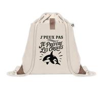 Sac à Dos avec Pochette Avant Beige J’peux pas je préfère les Orques | Sac de Sport 220 g/m² avec 50% de Coton Recyclé Poche Velcro 8 L | Gym Piscine École