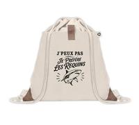 Sac à Dos avec Pochette Avant Beige J’peux pas je préfère les Requins | Sac de Sport 220 g/m² avec 50% de Coton Recyclé Poche Velcro 8 L | Gym Piscine École