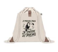 Sac à Dos avec Pochette Avant Beige J’peux pas je préfère les Toucans | Sac de Sport 220 g/m² avec 50% de Coton Recyclé Poche Velcro 8 L | Gym Piscine École