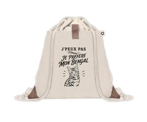 Sac à Dos avec Pochette Avant Beige J’peux pas je préfère mon Bengal | Sac de Sport 220 g/m² avec 50% de Coton Recyclé Poche Velcro 8 L | Gym Piscine École Propriétaire Bengal