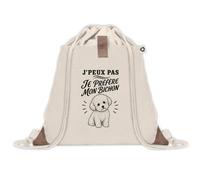 Sac à Dos avec Pochette Avant Beige J’peux pas je préfère mon Bichon | Sac de Sport 220 g/m² avec 50% de Coton Recyclé Poche Velcro 8 L | Gym Piscine École Propriétaire Bichon