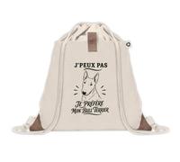 Sac à Dos avec Pochette Avant Beige J’peux pas je préfère mon Bull Terrier | Sac de Sport 220 g/m² avec 50% de Coton Recyclé Poche Velcro 8 L | Gym Piscine École Propriétaire Bull Terrier