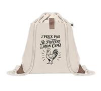 Sac à Dos avec Pochette Avant Beige J’peux pas je préfère mon Coq | Sac de Sport 220 g/m² avec 50% de Coton Recyclé Poche Velcro 8 L | Gym Piscine École