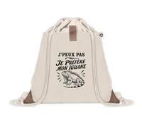 Sac à Dos avec Pochette Avant Beige J’peux pas je préfère mon Iguane | Sac de Sport 220 g/m² avec 50% de Coton Recyclé Poche Velcro 8 L | Gym Piscine École