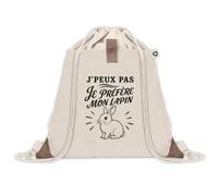 Sac à Dos avec Pochette Avant Beige J’peux pas je préfère mon Lapin | Sac de Sport 220 g/m² avec 50% de Coton Recyclé Poche Velcro 8 L | Gym Piscine École Propriétaire Lapin