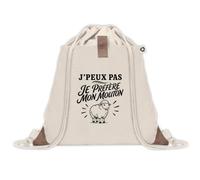 Sac à Dos avec Pochette Avant Beige J’peux pas je préfère mon Mouton | Sac de Sport 220 g/m² avec 50% de Coton Recyclé Poche Velcro 8 L | Gym Piscine École