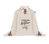 Sac à Dos avec Pochette Avant Beige J’peux pas je préfère mon Perroquet | Sac de Sport 220 g/m² avec 50% de Coton Recyclé Poche Velcro 8 L | Gym Piscine École