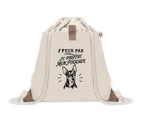 Sac à Dos avec Pochette Avant Beige J’peux pas je préfère mon Pinscher | Sac de Sport 220 g/m² avec 50% de Coton Recyclé Poche Velcro 8 L | Gym Piscine École Propriétaire Pinscher
