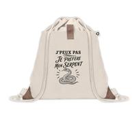 Sac à Dos avec Pochette Avant Beige J’peux pas je préfère mon Serpent | Sac de Sport 220 g/m² avec 50% de Coton Recyclé Poche Velcro 8 L | Gym Piscine École