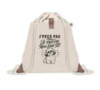Sac à Dos avec Pochette Avant Beige J’peux pas je préfère mon Shih Tzu | Sac de Sport 220 g/m² avec 50% de Coton Recyclé Poche Velcro 8 L | Gym Piscine École Propriétaire Shih Tzu