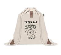 Sac à Dos avec Pochette Avant Beige J’peux pas je préfère mon Spitz | Sac de Sport 220 g/m² avec 50% de Coton Recyclé Poche Velcro 8 L | Gym Piscine École Propriétaire Spitz
