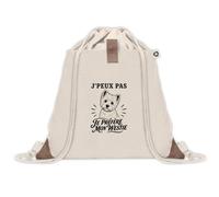 Sac à Dos avec Pochette Avant Beige J’peux pas je préfère mon Westie | Sac de Sport 220 g/m² avec 50% de Coton Recyclé Poche Velcro 8 L | Gym Piscine École Propriétaire Westie