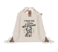 Sac à Dos avec Pochette Avant Beige J’peux pas je préfère mon Yorkshire | Sac de Sport 220 g/m² avec 50% de Coton Recyclé Poche Velcro 8 L | Gym Piscine École Propriétaire Yorkshire