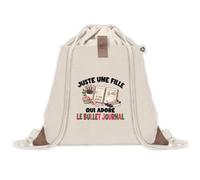 Sac à Dos avec Pochette Avant Beige Juste une fille qui adore le bullet journal | Sac de Sport 220 g/m² avec 50% de Coton Recyclé Poche Velcro 8 L | Gym Piscine École Adepte du Bullet Journal