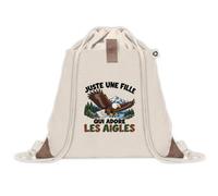 Sac à Dos avec Pochette Avant Beige Juste une fille qui adore les aigles | Sac de Sport 220 g/m² avec 50% de Coton Recyclé Poche Velcro 8 L | Gym Piscine École Amoureuse des Rapaces