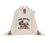 Sac à Dos avec Pochette Avant Beige Juste une fille qui adore les furets | Sac de Sport 220 g/m² avec 50% de Coton Recyclé Poche Velcro 8 L | Gym Piscine École Amoureuse des Animaux