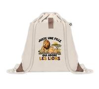 Sac à Dos avec Pochette Avant Beige Juste une fille qui adore les lions | Sac de Sport 220 g/m² avec 50% de Coton Recyclé Poche Velcro 8 L | Gym Piscine École Amoureuse des Animaux
