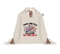Sac à Dos avec Pochette Avant Beige Juste une fille qui adore les mangas | Sac de Sport 220 g/m² avec 50% de Coton Recyclé Poche Velcro 8 L | Gym Piscine École Otaku