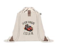 Sac à Dos avec Pochette Avant Beige La boxe française c'est la vie | Sac de Sport 220 g/m² avec 50% de Coton Recyclé Poche Velcro 8 L | Gym Piscine École Boxeur Boxeuse