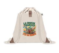 Sac à Dos avec Pochette Avant Beige La chanson française c'est ma thérapie | Sac de Sport 220 g/m² avec 50% de Coton Recyclé Poche Velcro 8 L | Gym Piscine École