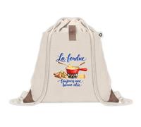 Sac à Dos avec Pochette Avant Beige La fondue, toujours une bonne idée | Sac de Sport 220 g/m² avec 50% de Coton Recyclé Poche Velcro 8 L | Gym Piscine École Gourmand Gourmande