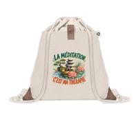 Sac à Dos avec Pochette Avant Beige La méditation c'est ma thérapie | Sac de Sport 220 g/m² avec 50% de Coton Recyclé Poche Velcro 8 L | Gym Piscine École