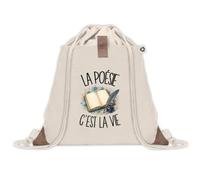 Sac à Dos avec Pochette Avant Beige La poésie c'est la vie | Sac de Sport 220 g/m² avec 50% de Coton Recyclé Poche Velcro 8 L | Gym Piscine École Poète Poétesse