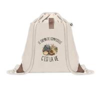Sac à Dos avec Pochette Avant Beige Le chemin de Compostelle c'est la vie | Sac de Sport 220 g/m² avec 50% de Coton Recyclé Poche Velcro 8 L | Gym Piscine École Pèlerin Pèlerine