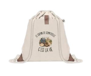 Sac à Dos avec Pochette Avant Beige Le chemin de Compostelle c'est la vie | Sac de Sport 220 g/m² avec 50% de Coton Recyclé Poche Velcro 8 L | Gym Piscine École Pèlerin Pèlerine