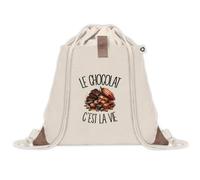 Sac à Dos avec Pochette Avant Beige Le chocolat c'est la vie | Sac de Sport 220 g/m² avec 50% de Coton Recyclé Poche Velcro 8 L | Gym Piscine École Gourmand Gourmande