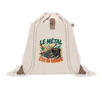 Sac à Dos avec Pochette Avant Beige Le métal c'est ma thérapie | Sac de Sport 220 g/m² avec 50% de Coton Recyclé Poche Velcro 8 L | Gym Piscine École