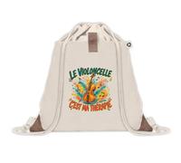Sac à Dos avec Pochette Avant Beige Le violoncelle c'est ma thérapie | Sac de Sport 220 g/m² avec 50% de Coton Recyclé Poche Velcro 8 L | Gym Piscine École