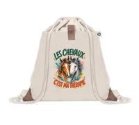 Sac à Dos avec Pochette Avant Beige Les chevaux c'est ma thérapie | Sac de Sport 220 g/m² avec 50% de Coton Recyclé Poche Velcro 8 L | Gym Piscine École