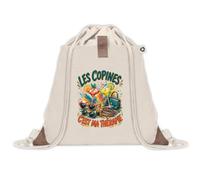 Sac à Dos avec Pochette Avant Beige Les copines c'est ma thérapie | Sac de Sport 220 g/m² avec 50% de Coton Recyclé Poche Velcro 8 L | Gym Piscine École