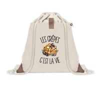Sac à Dos avec Pochette Avant Beige Les crêpes c'est la vie | Sac de Sport 220 g/m² avec 50% de Coton Recyclé Poche Velcro 8 L | Gym Piscine École Gourmand Gourmande