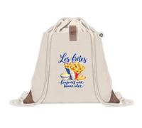 Sac à Dos avec Pochette Avant Beige Les frites, toujours une bonne idée | Sac de Sport 220 g/m² avec 50% de Coton Recyclé Poche Velcro 8 L | Gym Piscine École Gourmand Gourmande