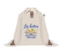 Sac à Dos avec Pochette Avant Beige Les huîtres, toujours une bonne idée | Sac de Sport 220 g/m² avec 50% de Coton Recyclé Poche Velcro 8 L | Gym Piscine École Gourmand Gourmande