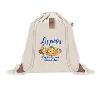 Sac à Dos avec Pochette Avant Beige Les pâtes, toujours une bonne idée | Sac de Sport 220 g/m² avec 50% de Coton Recyclé Poche Velcro 8 L | Gym Piscine École Gourmand Gourmande