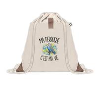 Sac à Dos avec Pochette Avant Beige Ma perruche c'est ma vie | Sac de Sport 220 g/m² avec 50% de Coton Recyclé Poche Velcro 8 L | Gym Piscine École Passionné et Passionnée D'oiseaux