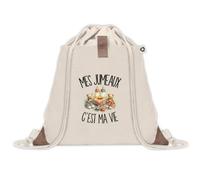 Sac à Dos avec Pochette Avant Beige Mes jumeaux c'est ma vie | Sac de Sport 220 g/m² avec 50% de Coton Recyclé Poche Velcro 8 L | Gym Piscine École Parent