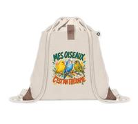 Sac à Dos avec Pochette Avant Beige Mes oiseaux c'est ma thérapie | Sac de Sport 220 g/m² avec 50% de Coton Recyclé Poche Velcro 8 L | Gym Piscine École